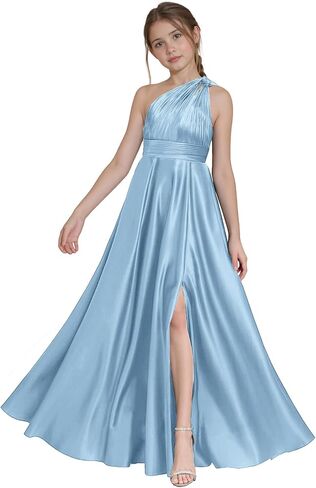 One Shoulder Junior Bridesmaid Dresses with Slit Satin Flower Girl Dress Girls Wedding Guest Dress Pageant Gown in Saudi Arabia