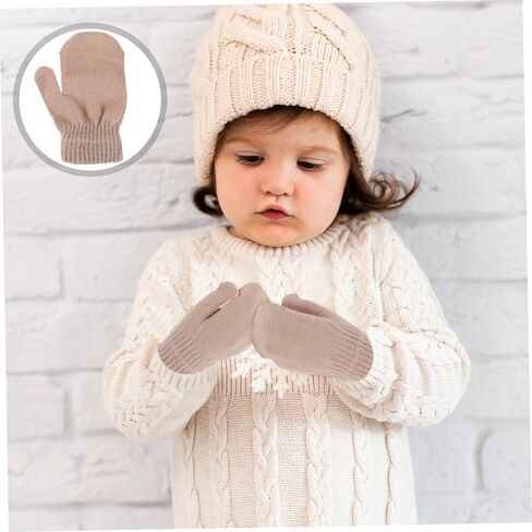 Mittens for Toddlers Soft Warm Knitted Gloves Light Brown Thick Insulated Boy Girl Mittens for Cold Weather Unisex Design for Boys and Girls in Saudi Arabia