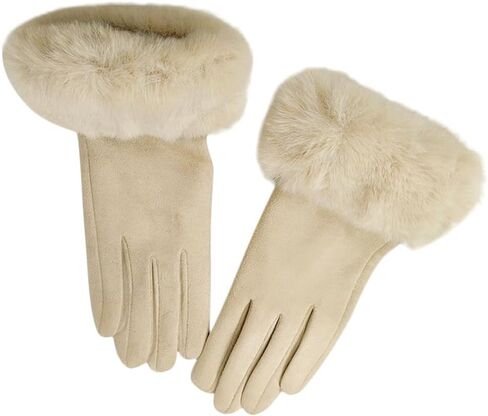 ECYC Women Suede Leather Gloves, Winter Warm Glove with Faux Fur Cuff Touchscreen Mittens Plush Thick Gloves for Women in Saudi Arabia