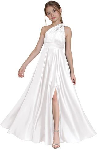 One Shoulder Junior Bridesmaid Dresses with Slit Satin Flower Girl Dress Girls Wedding Guest Dress Pageant Gown in Saudi Arabia