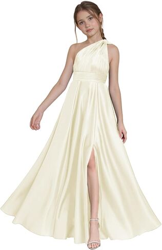 One Shoulder Junior Bridesmaid Dresses with Slit Satin Flower Girl Dress Girls Wedding Guest Dress Pageant Gown in Saudi Arabia