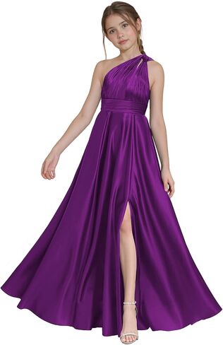 One Shoulder Junior Bridesmaid Dresses with Slit Satin Flower Girl Dress Girls Wedding Guest Dress Pageant Gown in Saudi Arabia