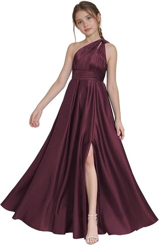 One Shoulder Junior Bridesmaid Dresses with Slit Satin Flower Girl Dress Girls Wedding Guest Dress Pageant Gown in Saudi Arabia