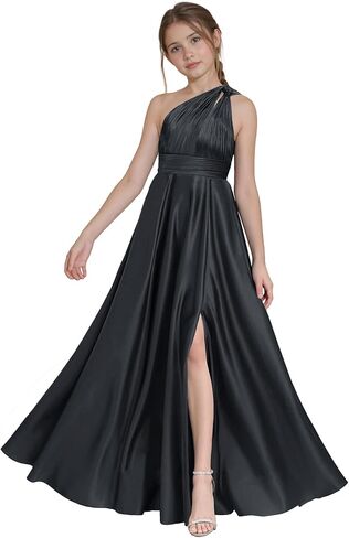 One Shoulder Junior Bridesmaid Dresses with Slit Satin Flower Girl Dress Girls Wedding Guest Dress Pageant Gown in Saudi Arabia