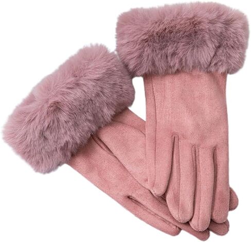 ECYC Women Suede Leather Gloves, Winter Warm Glove with Faux Fur Cuff Touchscreen Mittens Plush Thick Gloves for Women in Saudi Arabia