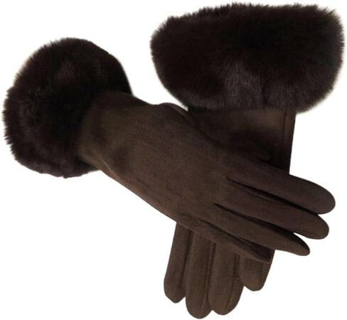 ECYC Women Suede Leather Gloves, Winter Warm Glove with Faux Fur Cuff Touchscreen Mittens Plush Thick Gloves for Women in Saudi Arabia