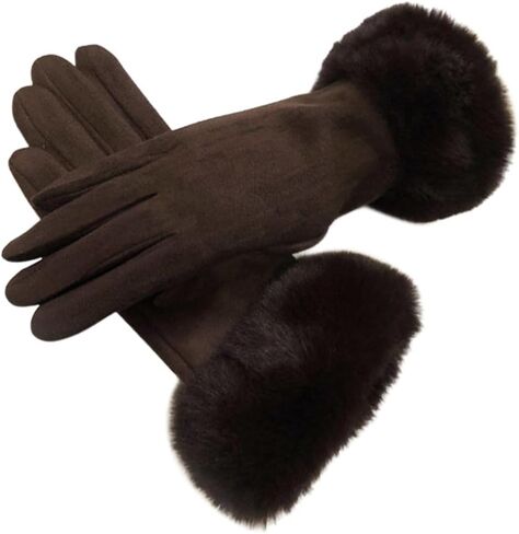 ECYC Women Suede Leather Gloves, Winter Warm Glove with Faux Fur Cuff Touchscreen Mittens Plush Thick Gloves for Women in Saudi Arabia
