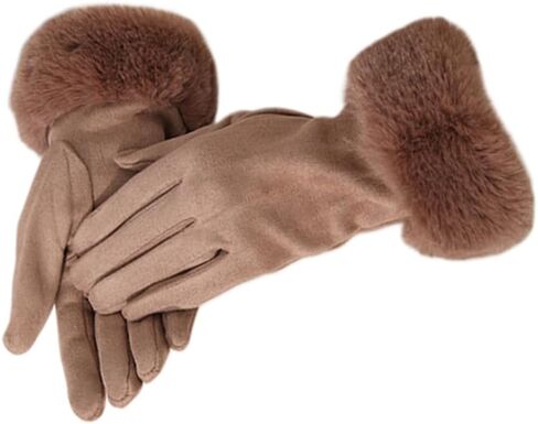 ECYC Women Suede Leather Gloves, Winter Warm Glove with Faux Fur Cuff Touchscreen Mittens Plush Thick Gloves for Women in Saudi Arabia