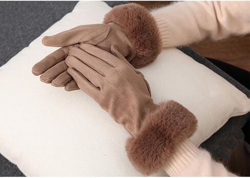 ECYC Women Suede Leather Gloves, Winter Warm Glove with Faux Fur Cuff Touchscreen Mittens Plush Thick Gloves for Women in Saudi Arabia
