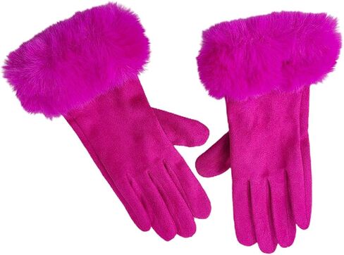 ECYC Women Suede Leather Gloves, Winter Warm Glove with Faux Fur Cuff Touchscreen Mittens Plush Thick Gloves for Women in Saudi Arabia