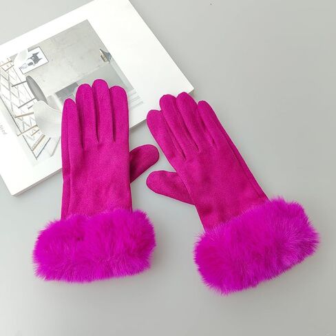 ECYC Women Suede Leather Gloves, Winter Warm Glove with Faux Fur Cuff Touchscreen Mittens Plush Thick Gloves for Women in Saudi Arabia