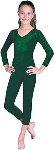 Girls Velvet Unitard Green - Medium 7-8 in Saudi Arabia