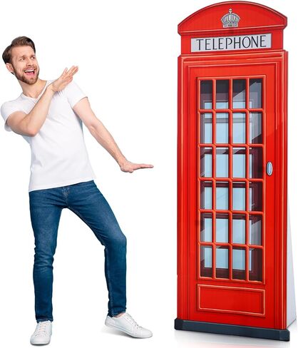6.4 ft Red British Phone Booth Cardboard Stand up Life Size London Theme Party Decoration English Telephone Booth Stand-up Prop for Birthday British Theme Graduation Office Event Decor in Saudi Arabia