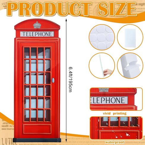 6.4 ft Red British Phone Booth Cardboard Stand up Life Size London Theme Party Decoration English Telephone Booth Stand-up Prop for Birthday British Theme Graduation Office Event Decor in Saudi Arabia