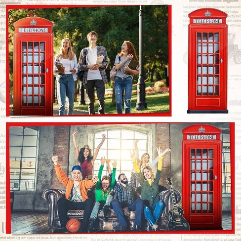 6.4 ft Red British Phone Booth Cardboard Stand up Life Size London Theme Party Decoration English Telephone Booth Stand-up Prop for Birthday British Theme Graduation Office Event Decor in Saudi Arabia