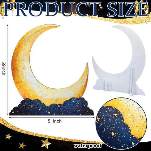 Leinuosen 5 Ft Moon Starry Night Party Decorations Crescent Moon Cardboard Stand up Cutout Large Life Size Twinkle Little Backdrop Prom Party Photo Prop Standup for Movie Night Birthday Homecomings in Saudi Arabia