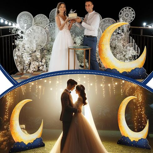 Leinuosen 5 Ft Moon Starry Night Party Decorations Crescent Moon Cardboard Stand up Cutout Large Life Size Twinkle Little Backdrop Prom Party Photo Prop Standup for Movie Night Birthday Homecomings in Saudi Arabia