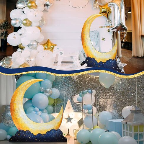 Leinuosen 5 Ft Moon Starry Night Party Decorations Crescent Moon Cardboard Stand up Cutout Large Life Size Twinkle Little Backdrop Prom Party Photo Prop Standup for Movie Night Birthday Homecomings in Saudi Arabia