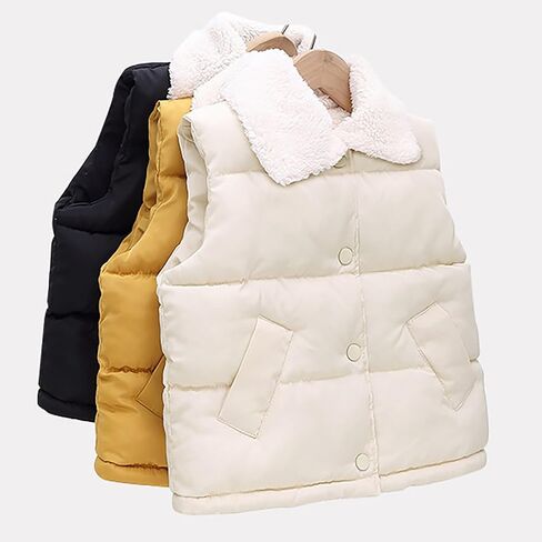 Winter Puffer Vest for Boys Girls Fleece Lined Sleeveless Quilted Jacket Button Down Kid Warm Padded Waistcoat Outwear Pocket in Saudi Arabia