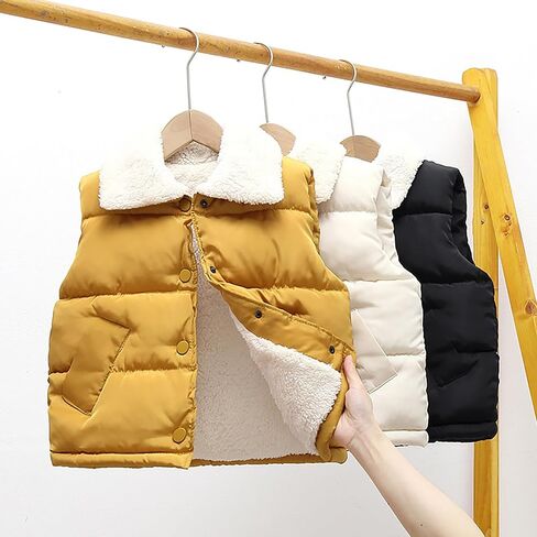 Winter Puffer Vest for Boys Girls Fleece Lined Sleeveless Quilted Jacket Button Down Kid Warm Padded Waistcoat Outwear Pocket in Saudi Arabia