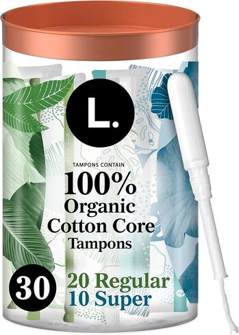 L. Cotton Tampons Regular/Super Absorbency Multipack, Free from Chlorine Bleaching, Pesticides, Fragrances, or Dyes, 30 Count in Kuwait