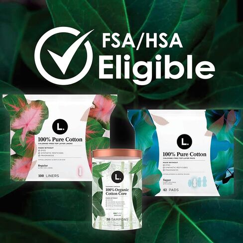 L. Cotton Tampons Regular/Super Absorbency Multipack, Free from Chlorine Bleaching, Pesticides, Fragrances, or Dyes, 30 Count in Kuwait