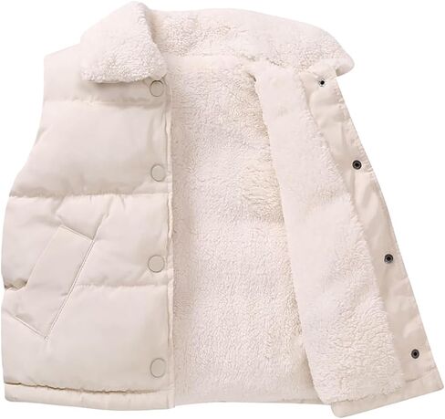 Winter Puffer Vest for Boys Girls Fleece Lined Sleeveless Quilted Jacket Button Down Kid Warm Padded Waistcoat Outwear Pocket in Saudi Arabia