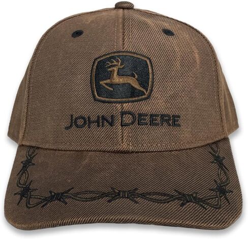 John Deere Brown Oilskin Look Adjustable 6 Panel Twill Hat, One Size in Saudi Arabia
