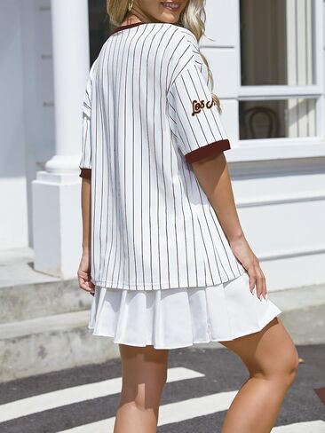 Oversized Jersey Shirts for Women Y2k Baseball Striped Number Graphic Tees V Neck Tshirt Casual Streetwear Tops in Saudi Arabia