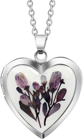 Handmade Dried Pressed Flower Heart Shaped Photo Locket Pendant Necklace in Kuwait