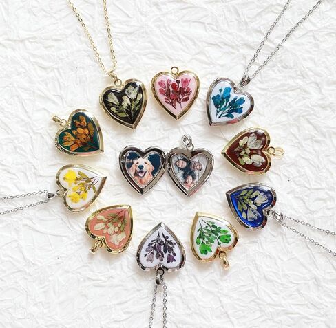 Handmade Dried Pressed Flower Heart Shaped Photo Locket Pendant Necklace in Kuwait
