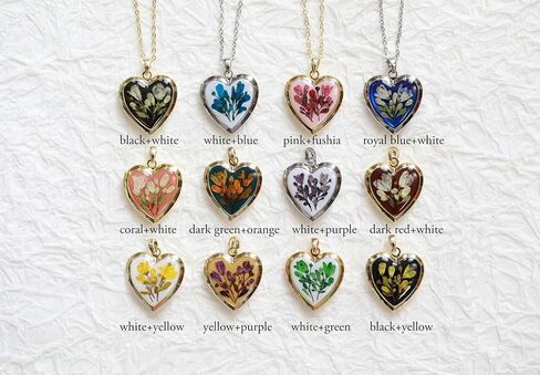 Handmade Dried Pressed Flower Heart Shaped Photo Locket Pendant Necklace in Kuwait