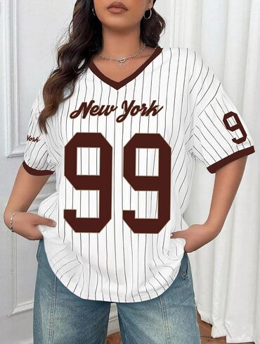 قمصان جيرسي كبيرة الحجم للنساء Y2K بيسبول مخطط رقم الرسوم البيانية Tshirt Tshirt قمم أزياء الشوارع غير الرسمية in Kuwait