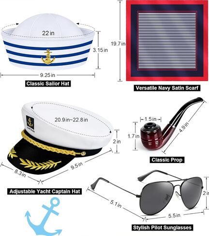 Sailor Hat for Adults – Captain Hat Costume Accessory for Men and Women, Ideal for Halloween, Cosplay, Yacht Parties in Saudi Arabia