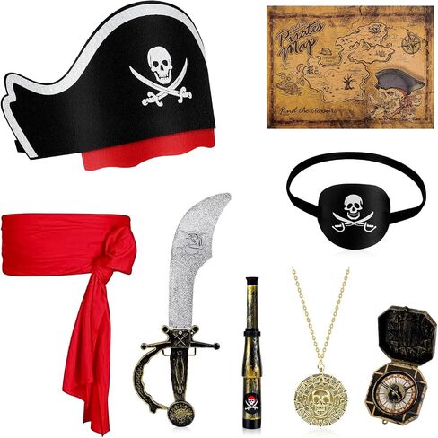 8 Pcs Pirate Costume Accessories Set Include Pirate Hat Headband Eye Patch Binocular Map Pirate Accessories for Halloween Cosplay Party Supplies Multi in Saudi Arabia