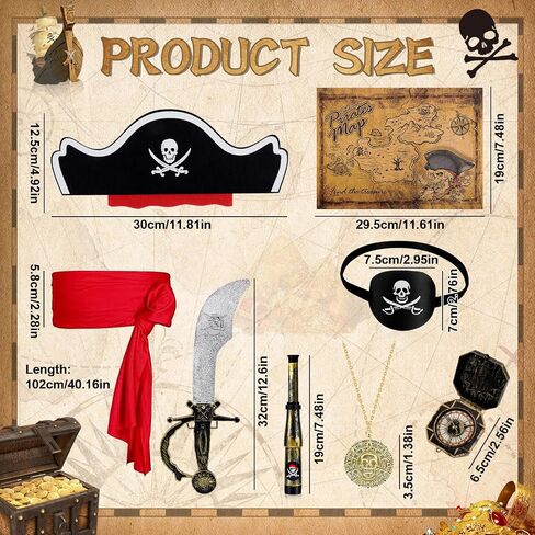 8 Pcs Pirate Costume Accessories Set Include Pirate Hat Headband Eye Patch Binocular Map Pirate Accessories for Halloween Cosplay Party Supplies Multi in Saudi Arabia