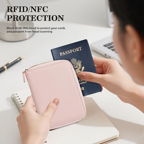 CoBak Passport Holder Cover with Safe Zipper Closure, Premium Passport Wallet for Travel, Cute RFID Blocking Card Case, Waterproof Travel Accessories for Man, Black Grain in Saudi Arabia