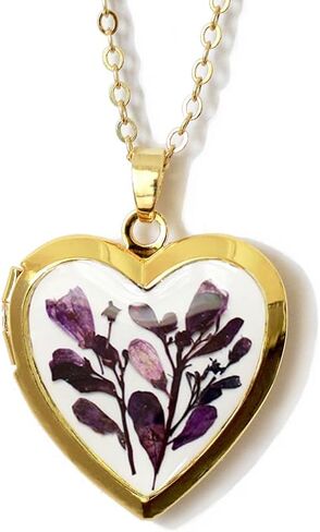 Handmade Dried Pressed Flower Heart Shaped Photo Locket Pendant Necklace in Kuwait