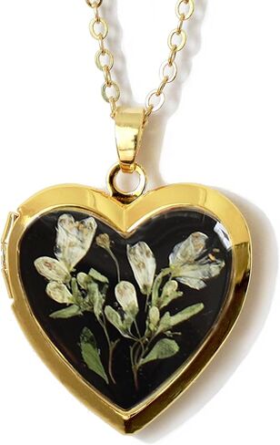 Handmade Dried Pressed Flower Heart Shaped Photo Locket Pendant Necklace in Kuwait