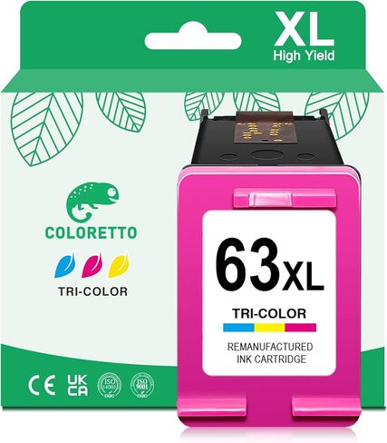 COLORETTO 63XL Ink Cartridges for HP Officejet 3830 4650 5212 5255 5258 Envy 4512 4516 4520 Deskjet 1112 2130 2132 3630 Printers as Replacement of HP 63 XL hp63 hp63xl hp Ink 63 (1 Color) in Kuwait