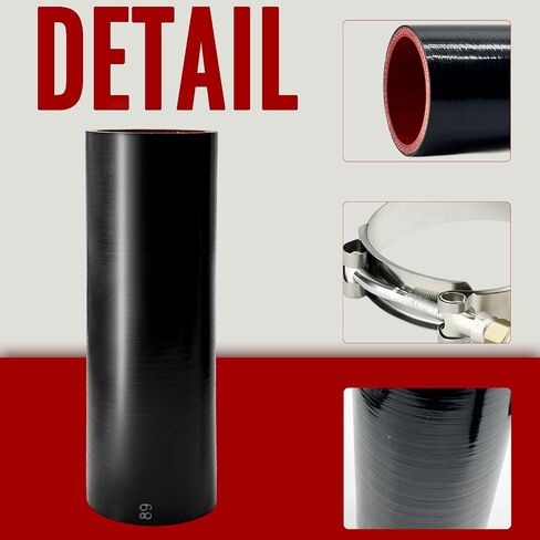 Straight connector silicone hose,Intake/intercooler pipe ID 2.5 inch Length 8inch Thickness 5mm 5-ply with 2 Stainless Steel T-Clamps (Length: 8in Width: 2.48in) in Kuwait