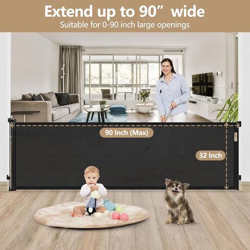 Retractable Baby Gate 65" Dog Gate Mesh Safety Pet Gate Indoor Outdoor Child Safety Baby Gates for Stairs, Doorways, Hallways in Saudi Arabia