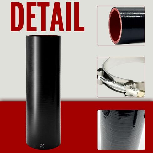 Straight connector silicone hose,Intake/intercooler pipe ID 2.5 inch Length 8inch Thickness 5mm 5-ply with 2 Stainless Steel T-Clamps (Length: 8in Width: 2.48in) in Kuwait
