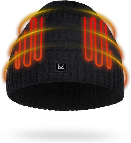Amoskey Battery Heated Beanie Hat，Heated Wnter Hat ，Electric Rechargeable Warm Winter Heated Fleece Cap Black in Saudi Arabia