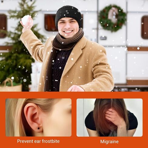 Amoskey Battery Heated Beanie Hat，Heated Wnter Hat ，Electric Rechargeable Warm Winter Heated Fleece Cap Black in Saudi Arabia