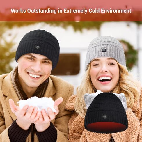 Amoskey Battery Heated Beanie Hat，Heated Wnter Hat ，Electric Rechargeable Warm Winter Heated Fleece Cap Black in Saudi Arabia