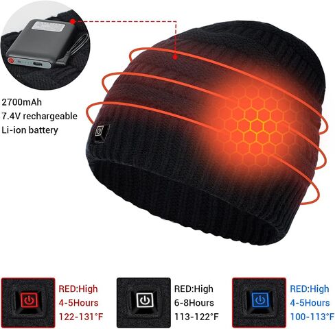 Amoskey Battery Heated Beanie Hat，Heated Wnter Hat ，Electric Rechargeable Warm Winter Heated Fleece Cap Black in Saudi Arabia