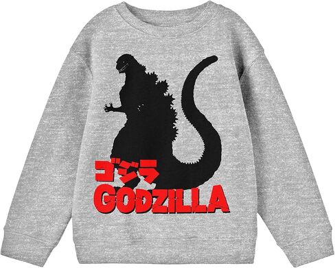 Bioworld Godzilla Classic Character Silhouette with Kanji Text Youth Heather Grey Crew Neck Sweatshirt in Saudi Arabia