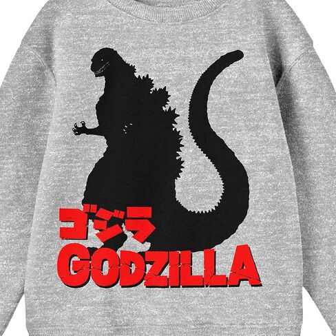 Bioworld Godzilla Classic Character Silhouette with Kanji Text Youth Heather Grey Crew Neck Sweatshirt in Saudi Arabia