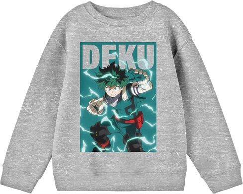 Bioworld My Hero Academia Deku Fighting Stance Crew Neck Long Sleeve Athletic Heather Youth Sweatshirt in Saudi Arabia